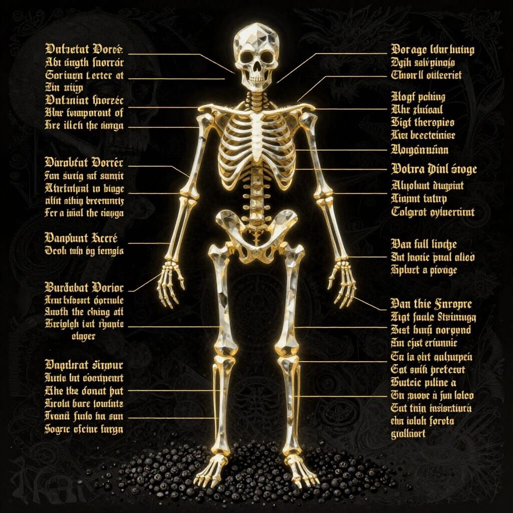 Diamond Skeleton Soldier: Occult Diagram with Gold Accents