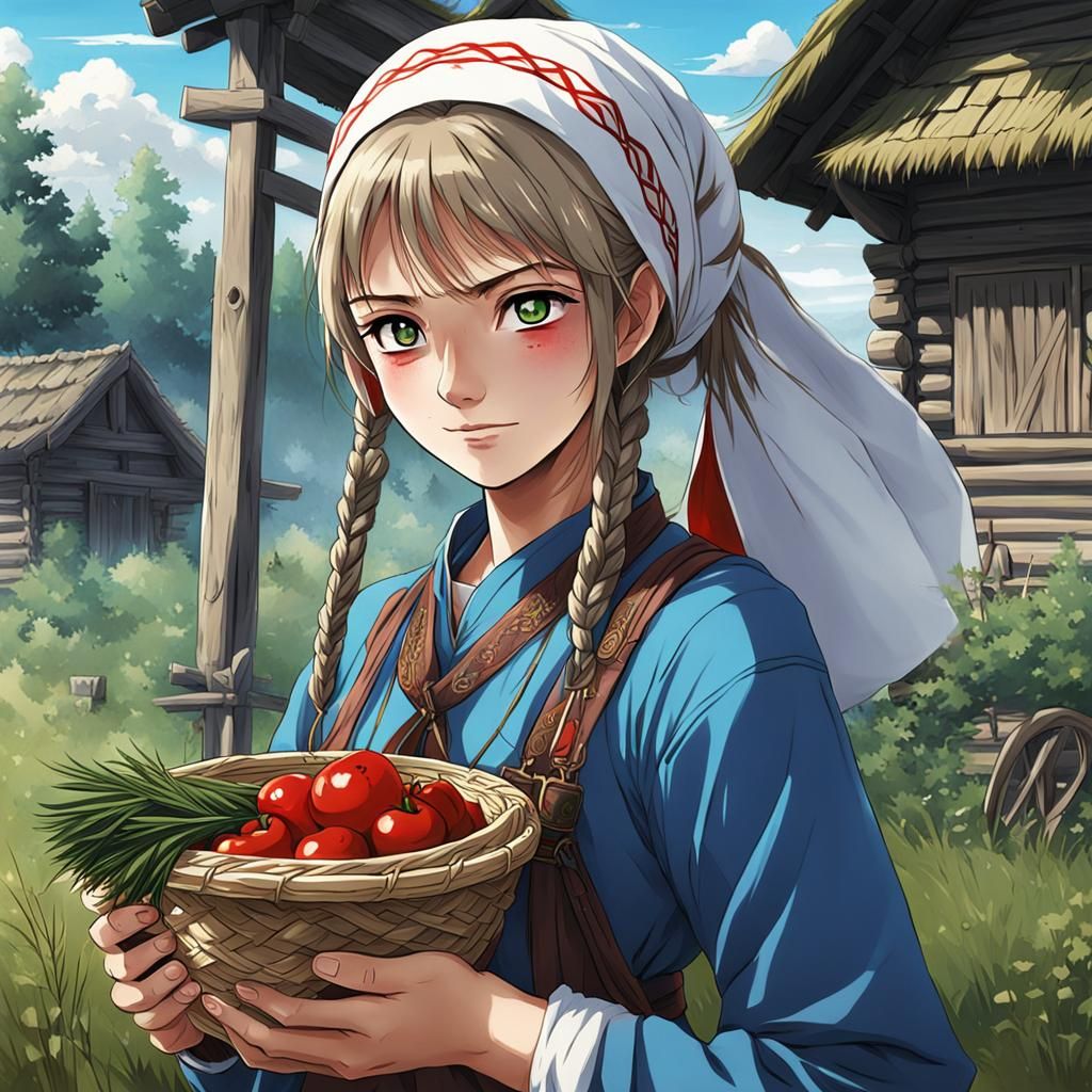 Slavic Peasant Girl in Anime Style