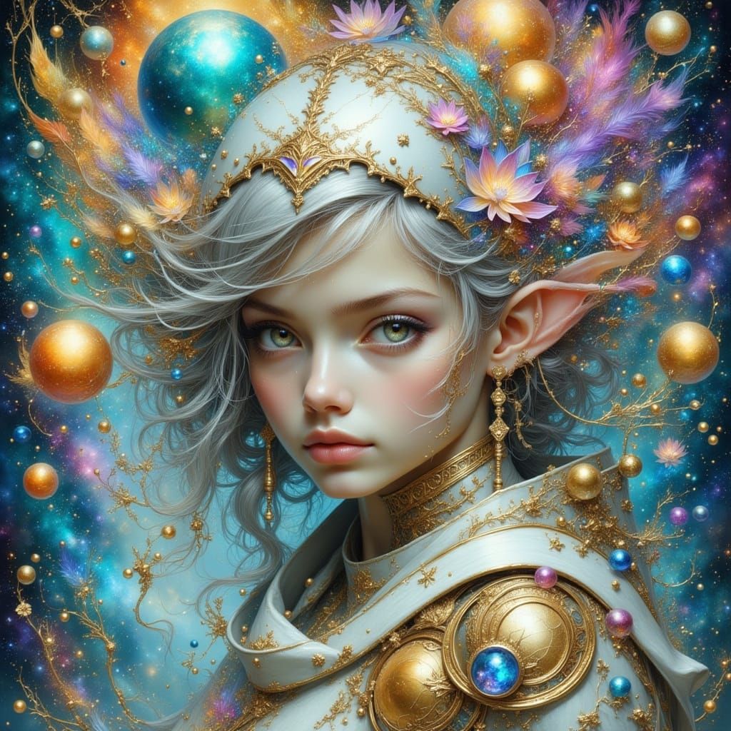 Alien Girl with Planets in Dreamworks Style