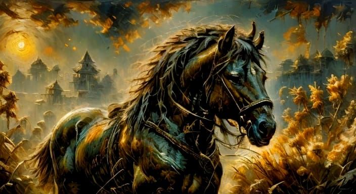 Photorealistic Prince in Fantasy Forest with Holographic Hor...