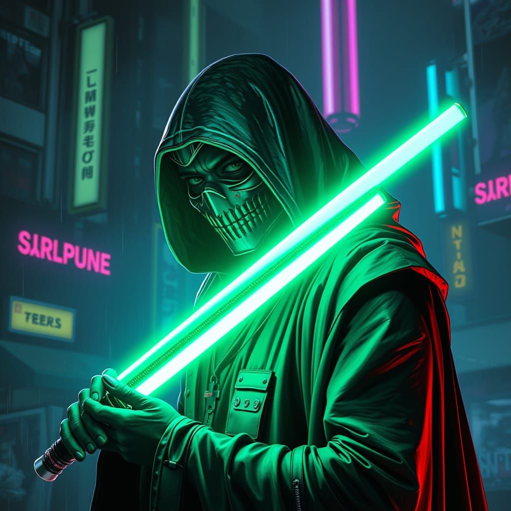 Goth Punk Fallen Jedi in Cyberpunk Neon