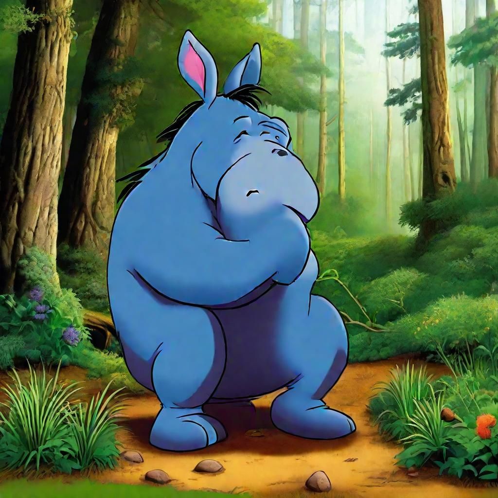 Gloomy Donkey in a Forest Clearing