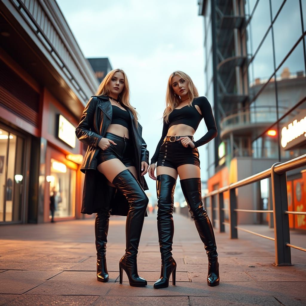 Emma and Nicky in Thigh-High Boots, Urban Style