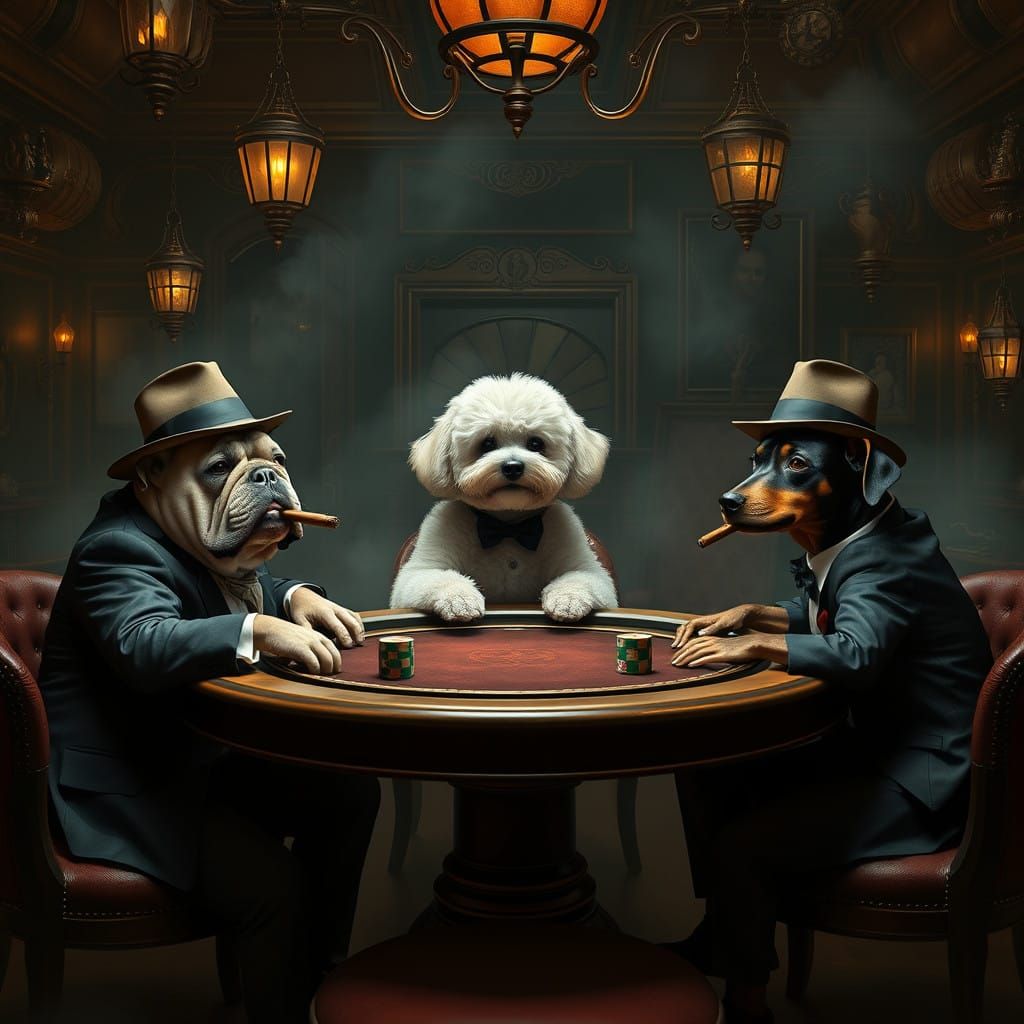 Sophisticated Canines in a Smoky, Vintage Bar