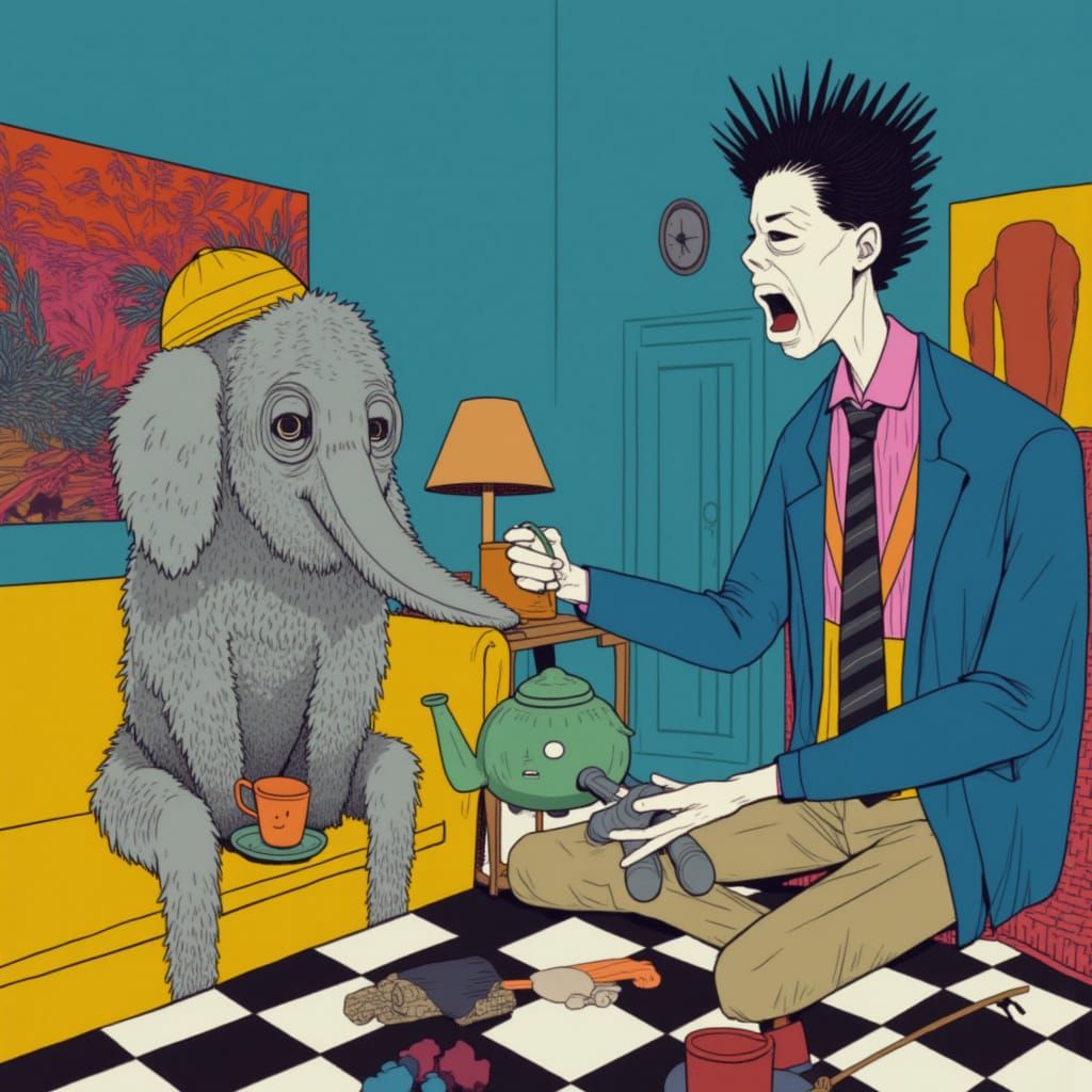 Surreal Tea Party with Elephant, Imaginative Realism