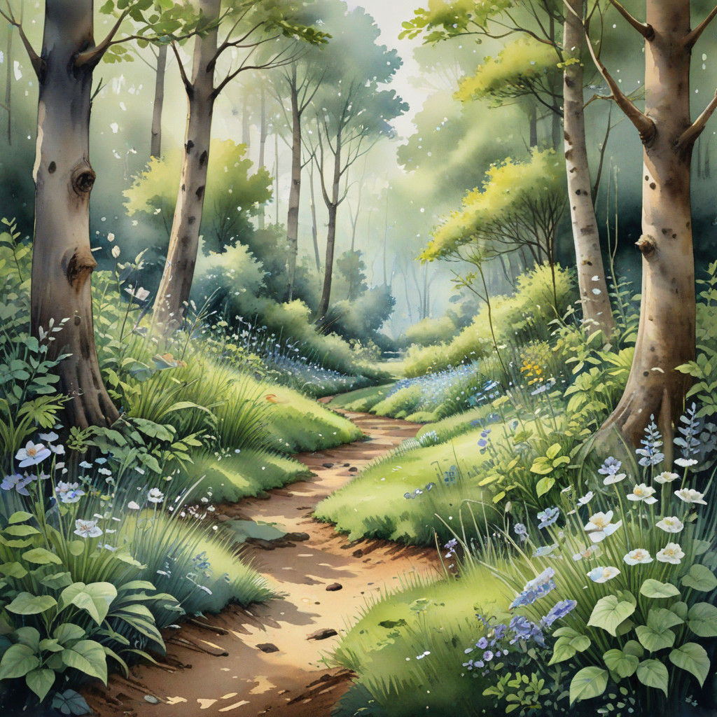 Vibrant Spring Forest in Watercolor
