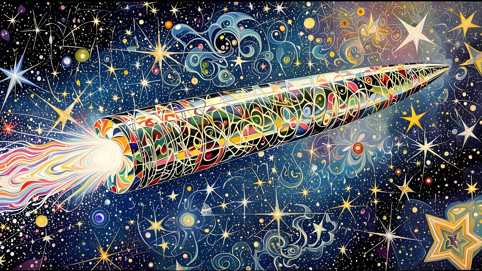 Sleek Metallic Cylinder with Plasma Exhaust in Impasto Cosmo...