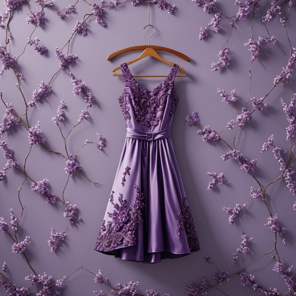 Elegant Purple Dress on Hanger, Realistic Rendering