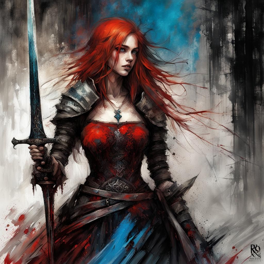 Gothic Dark Fantasy: Woman with Sword in Heart
