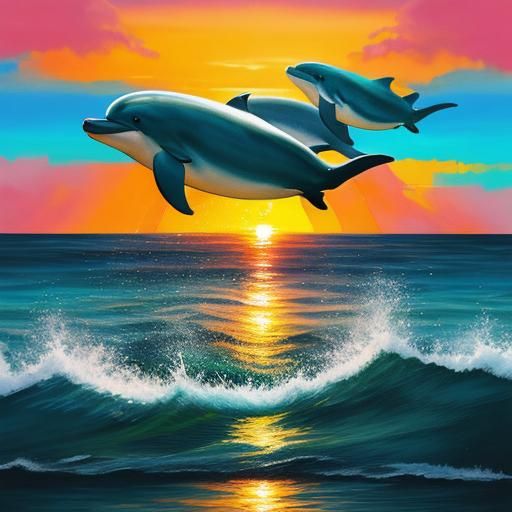 Colorful Dolphin Double Exposure at Sunset