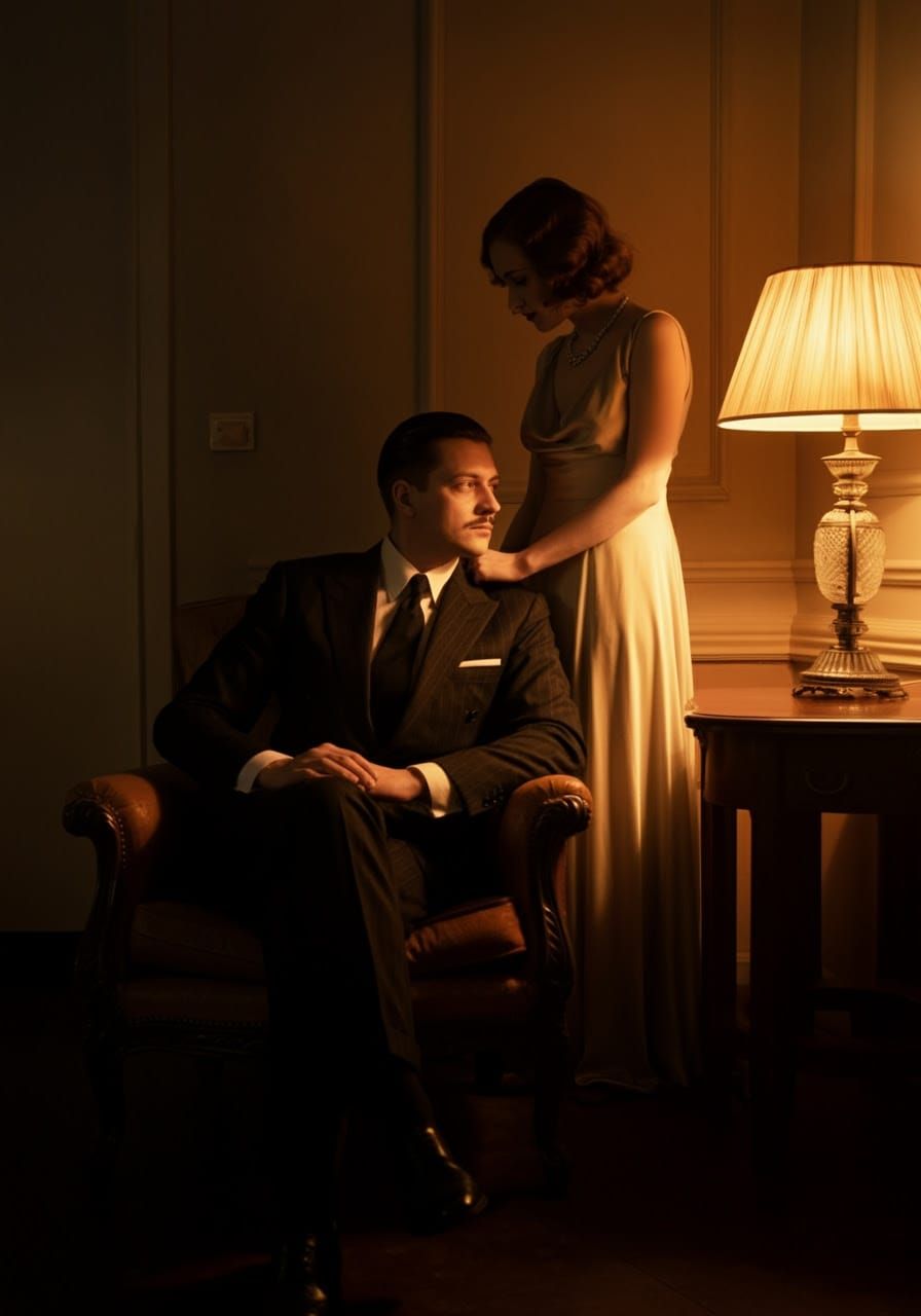 Elegant Couple in Dimly Lit Room