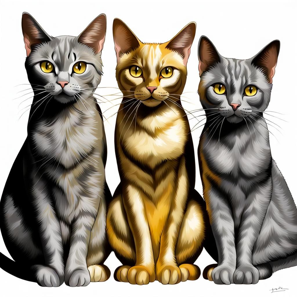 Three Tabby Cats: Gray and Gold