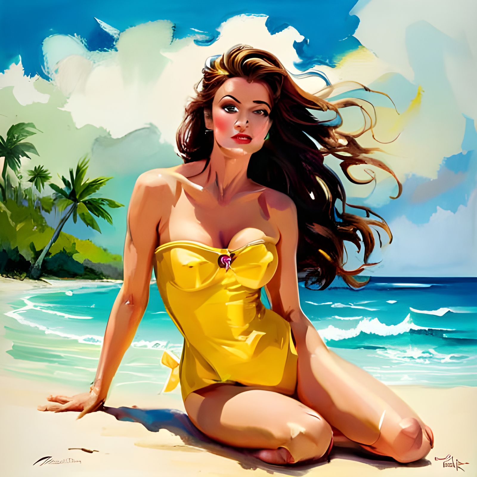 Princess Belle on the Beach, Pin-Up Art