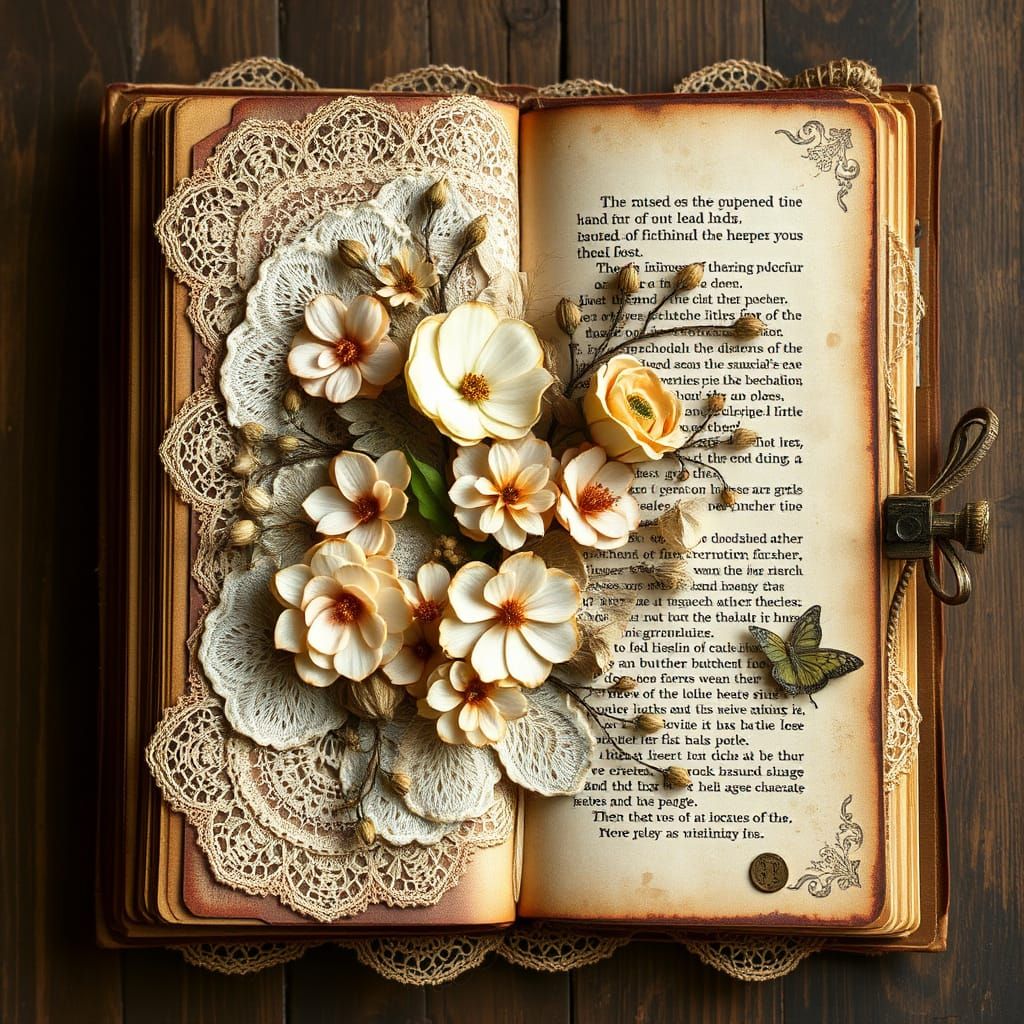 Ethereal Victorian Florals in Distressed Journal Collage