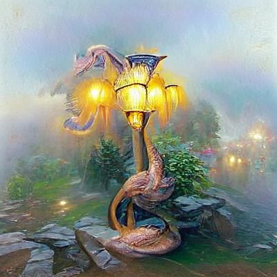 Ethereal Lamp Hydra in Misty Landscape