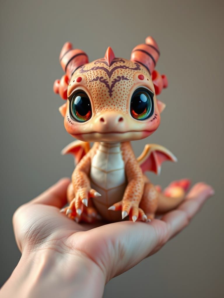 Chibi Dragon Perched in a Gentle Hand