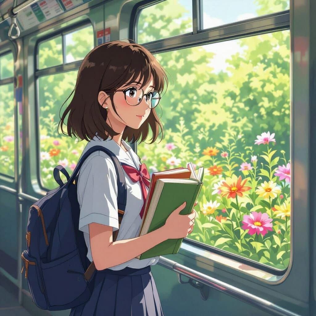 Girl in Metro: Studio Ghibli Anime Key Visual