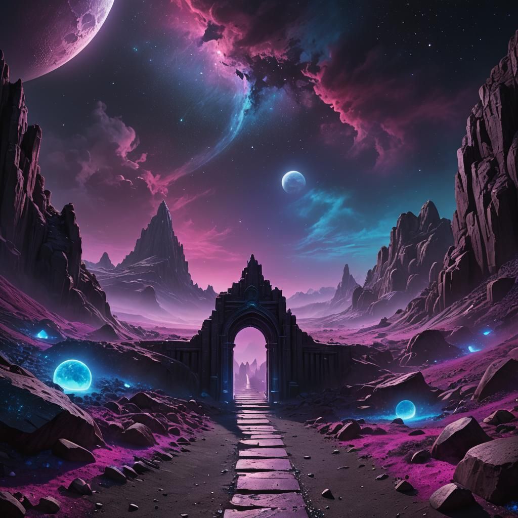 Mystical Moon Entrance with Neon Crystals