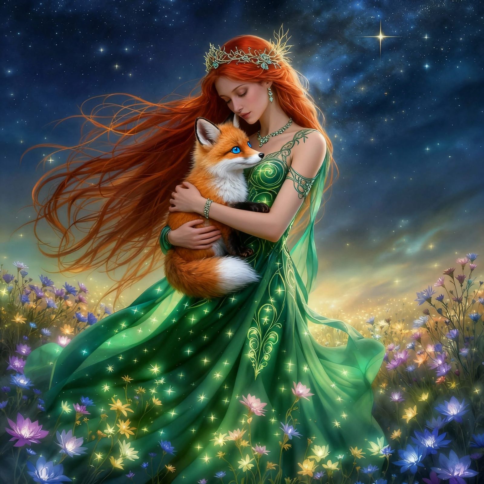 Goddess Tenderly Embraces Fox