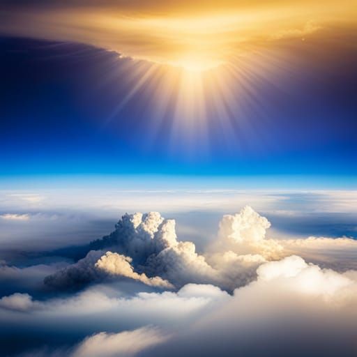 Fluffy Clouds from Airplane Window in Sunshine
