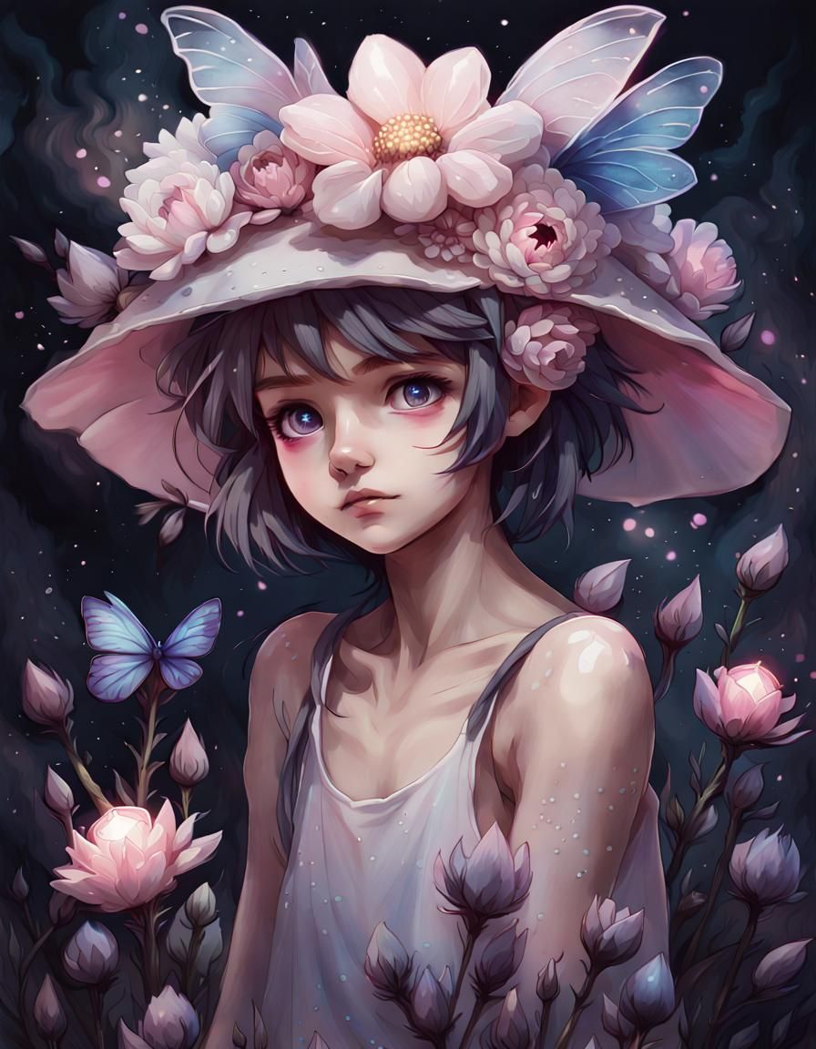 Bioluminescent Fairy in Dreamy Floral Landscape