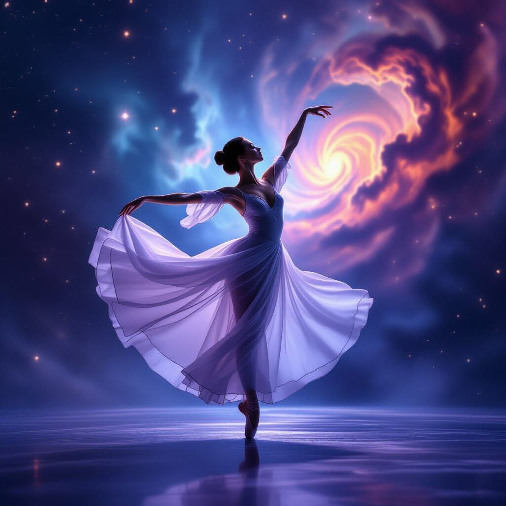Ethereal Ballet Dancer in Cosmic Nebula