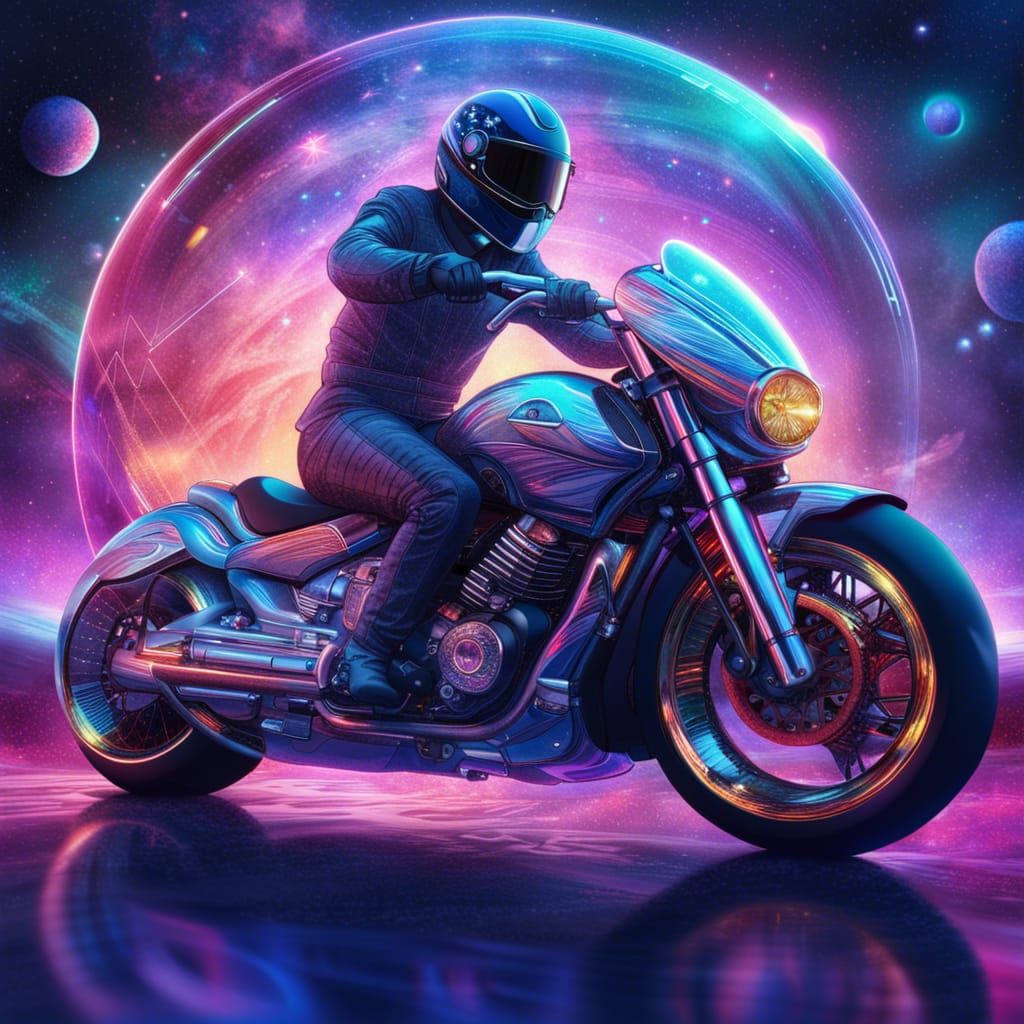 Futuristic Motorbike on Ringed Planet in Astral Illustration