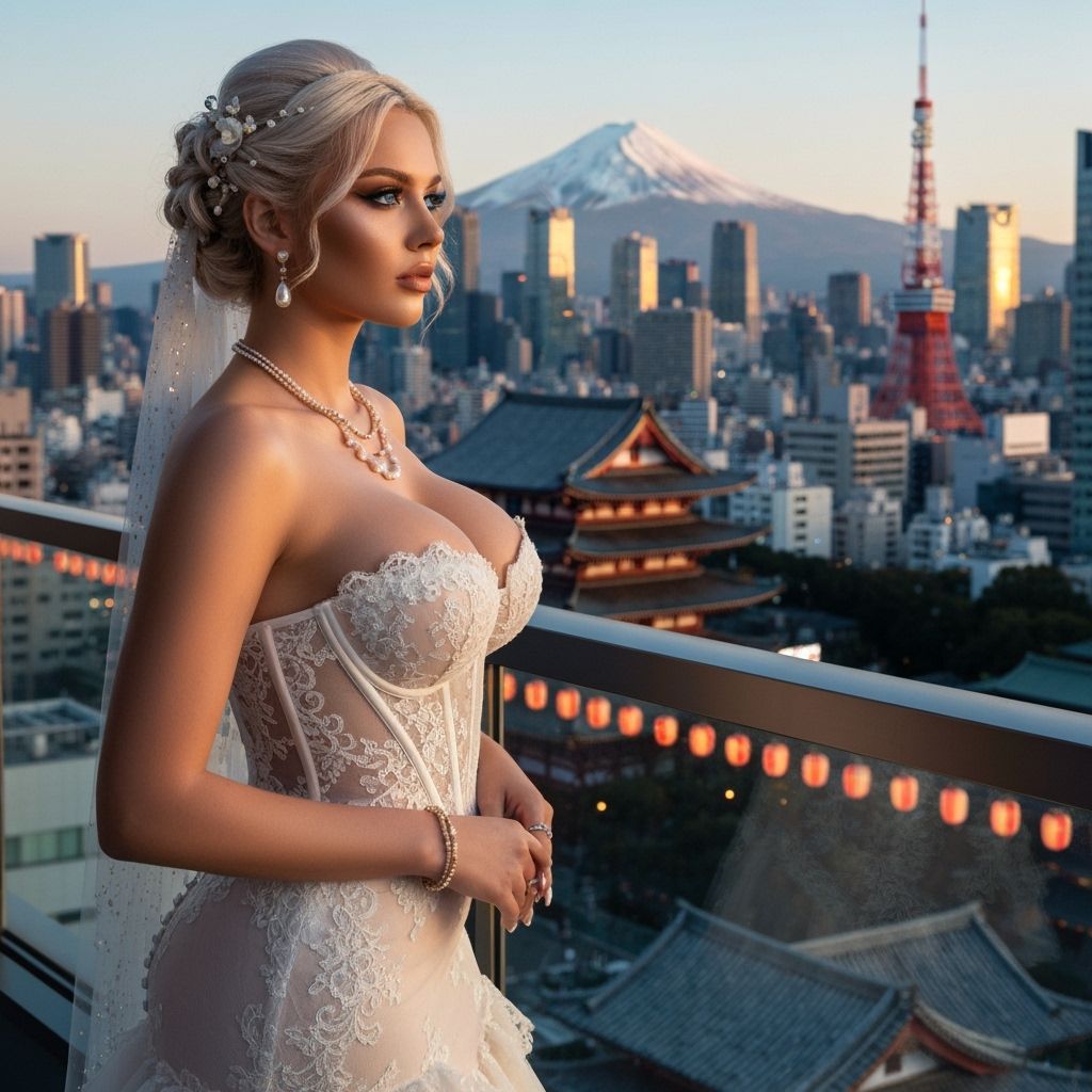 Tokyo Sunset: Young Woman in Wedding Gown Portrait