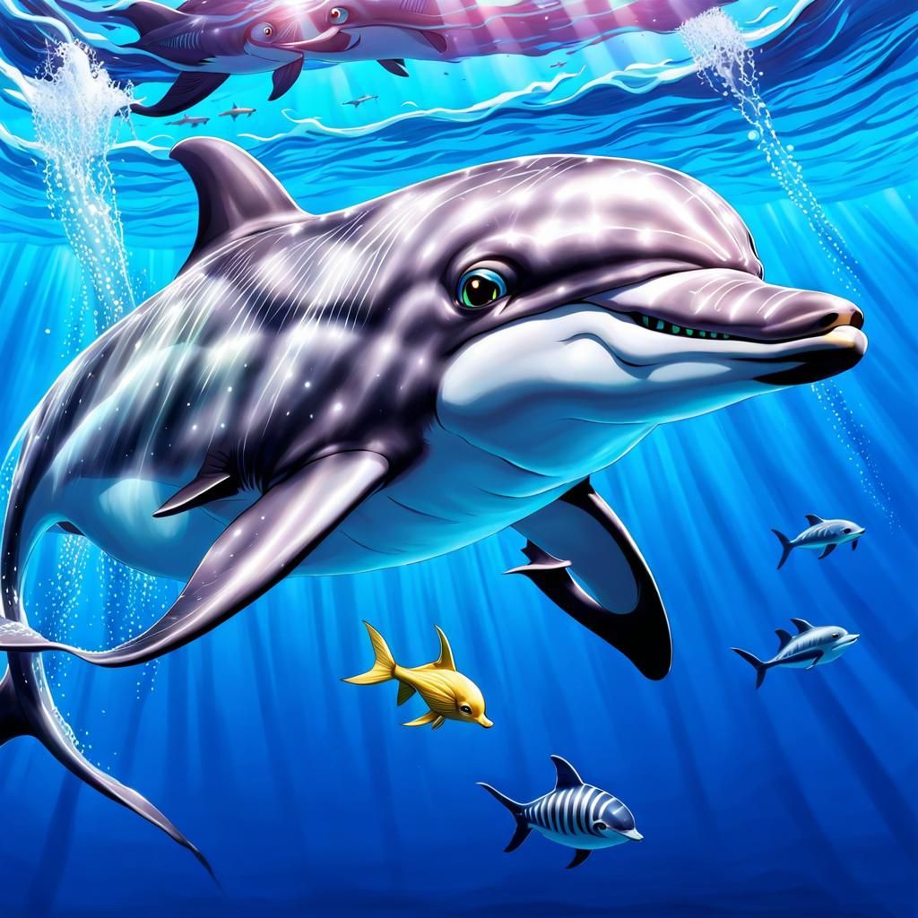Dolphin Chasing Fish in Anime Style