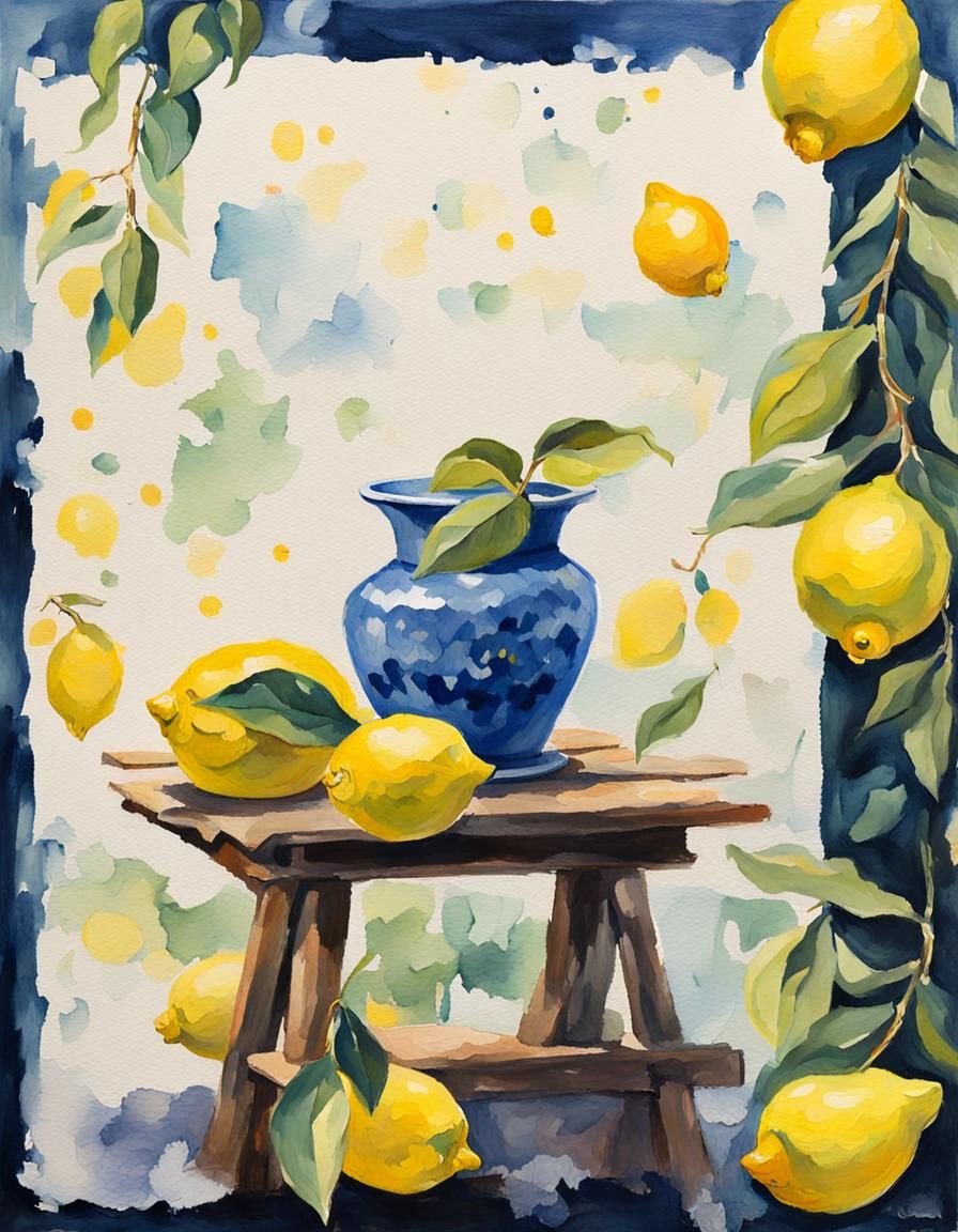 Lemon Still Life in Impressionist Gouache Watercolor