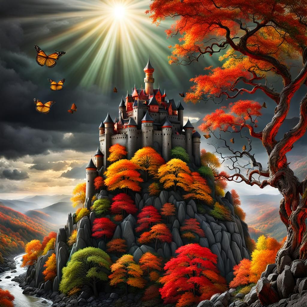 Epic World Tree Castle in Autumn Sunlight