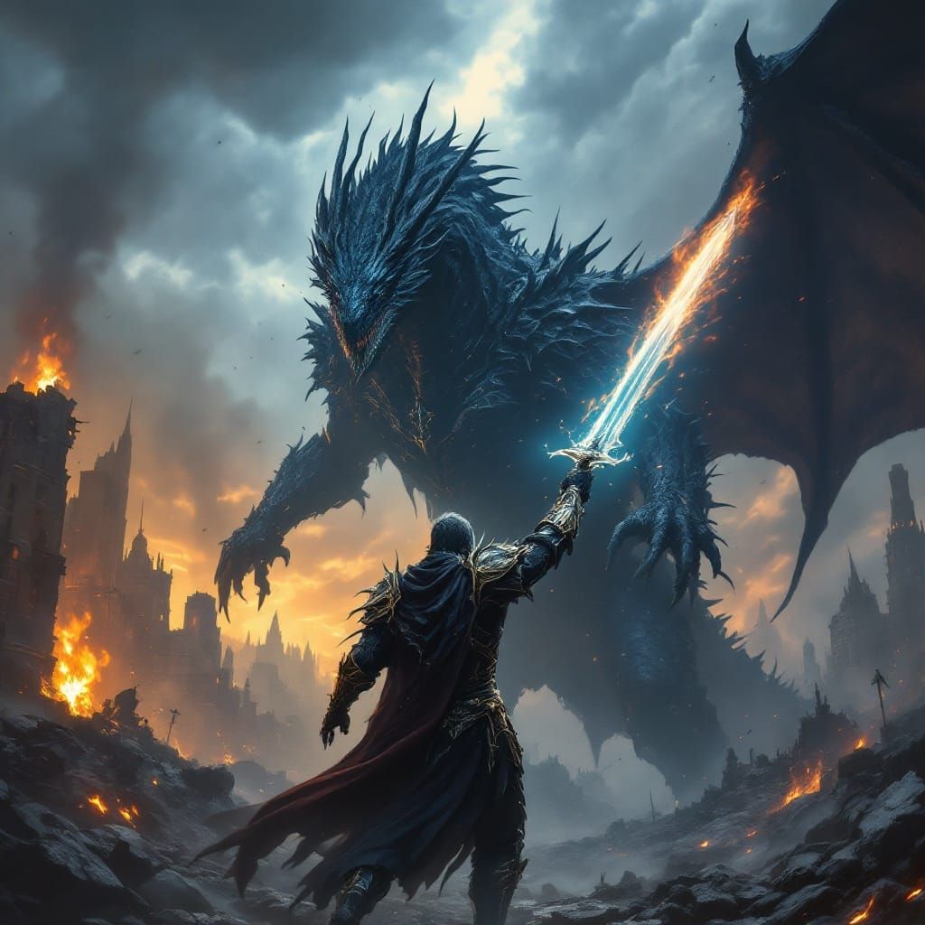 Dark Dragon Meets Brave Warrior in Epic Fantasy Battle