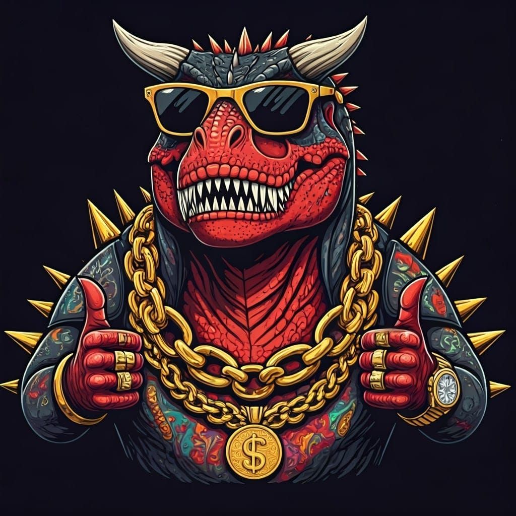 Cyberpunk Carnotaurus Rules the Streets in Bold, Colorful St...