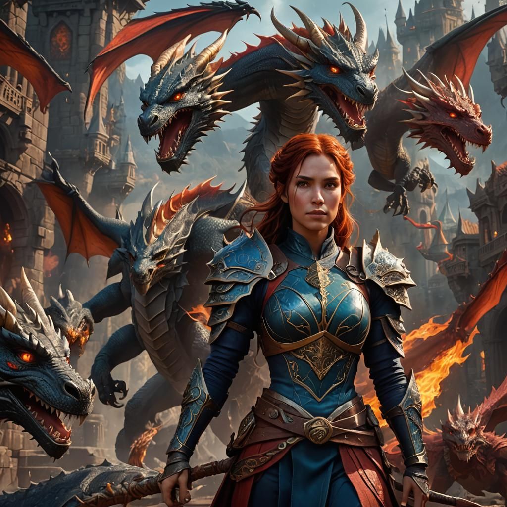 Fantasy Woman with Dragons in Detailed Digital Art