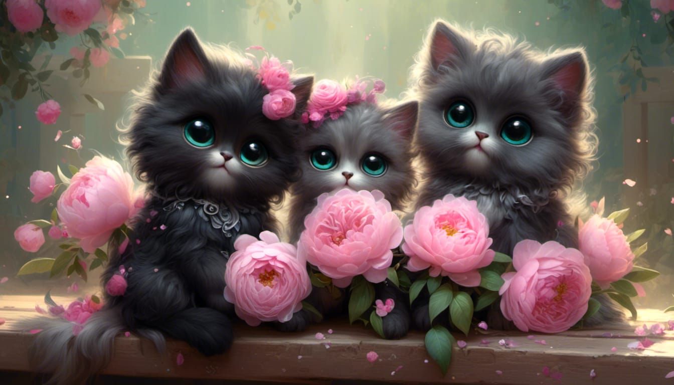 <lora:Ultra Cute:1.0> dorable fluffy black grey chibi kitten...
