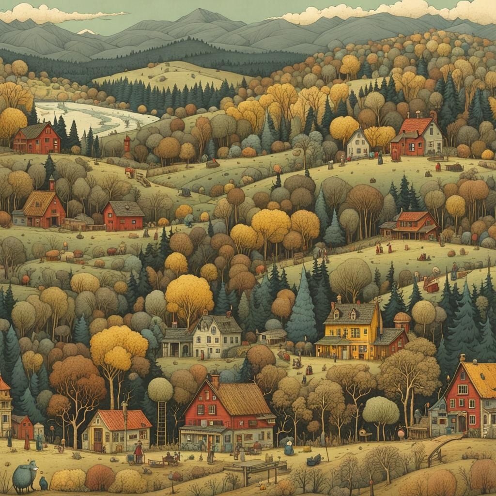 Fantastical Landscape Illustration in Whimsical Style