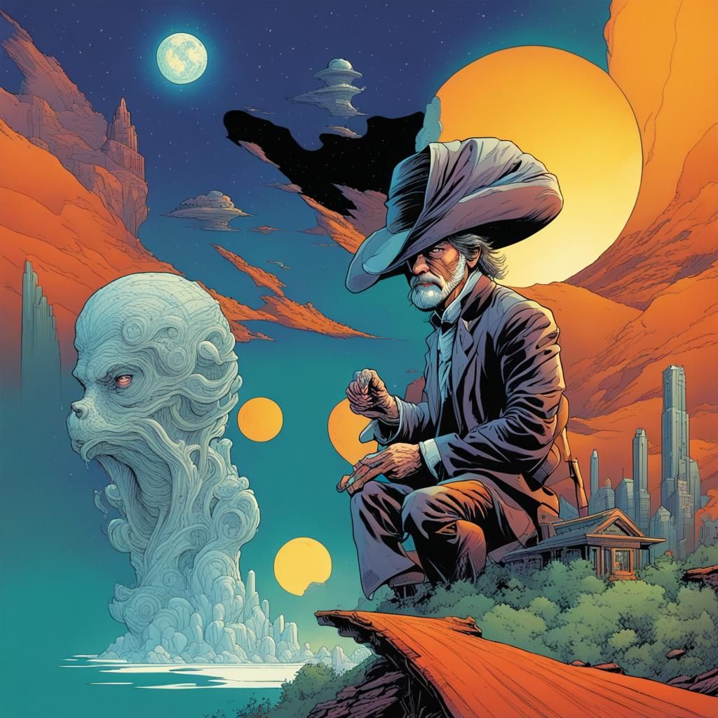Dynamic Comic Book Art in Style of Moebius