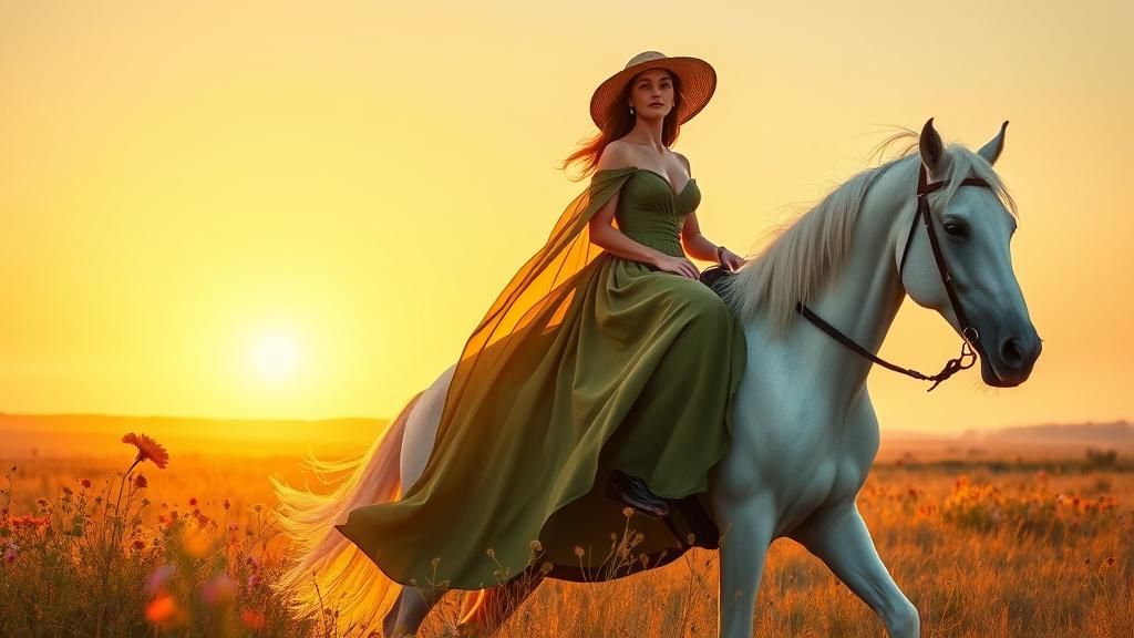 Elegant Woman on Horse in Savannah Painting