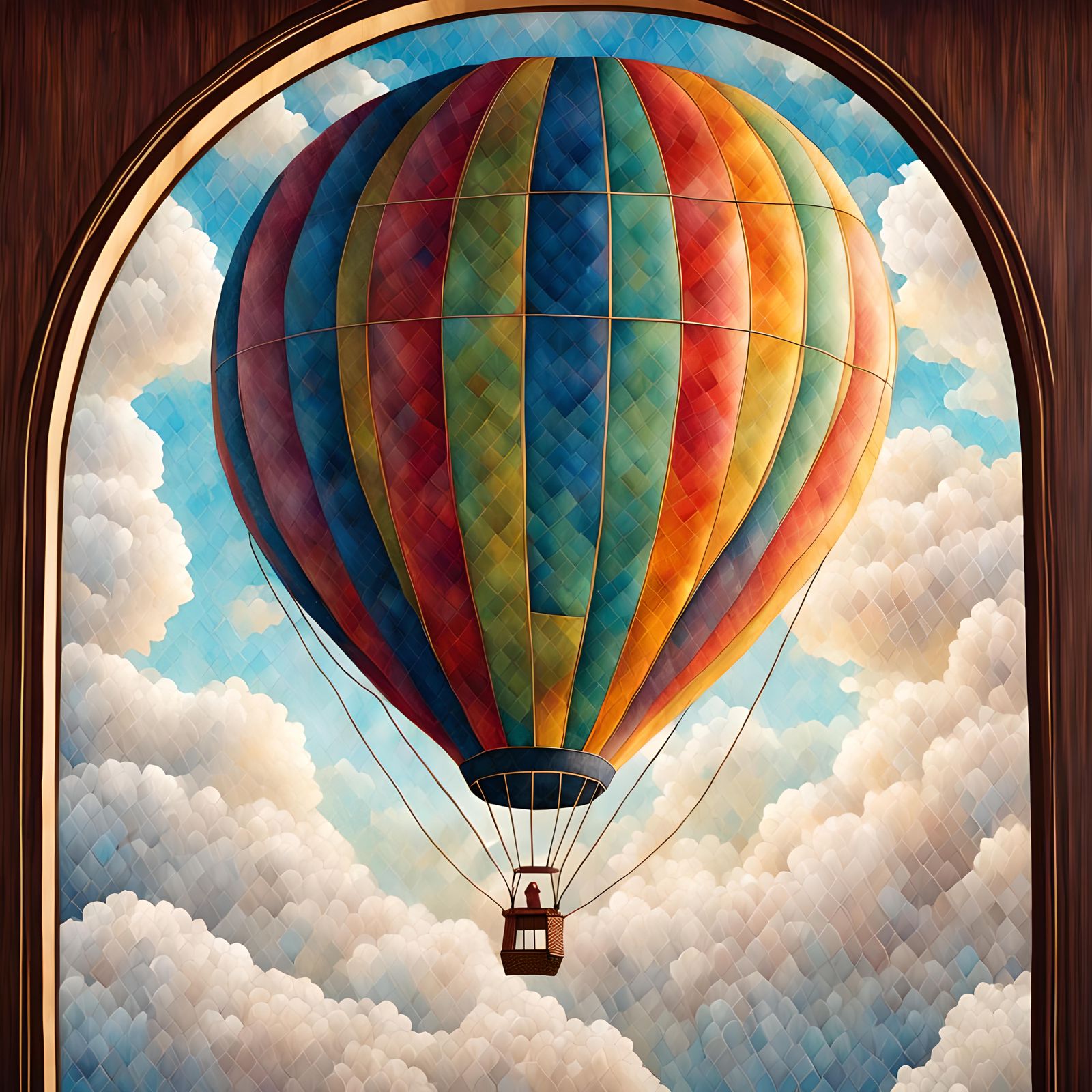 Textured Hot Air Balloon Portrait in Cloudy Sky