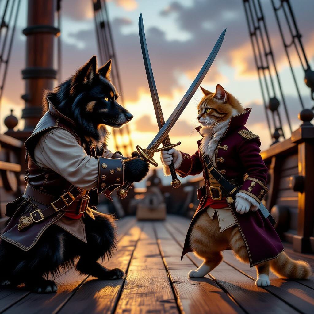 Pirate Dog vs Cat Epic Duel on Ship
