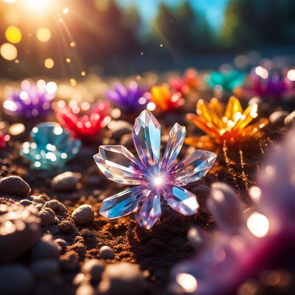Sparkling Crystal Flowers Emerging from Ground