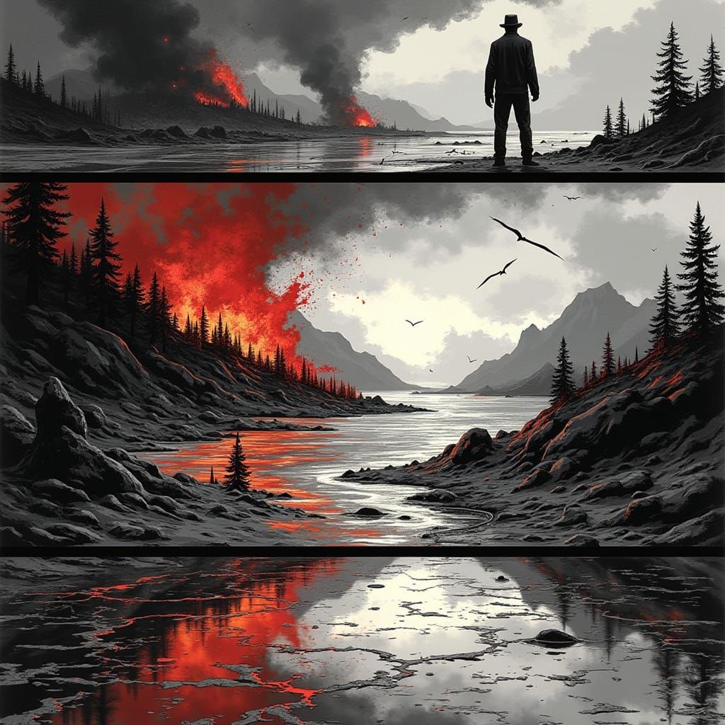 Dark Environmental Transformation in the Style of Frank Mill...