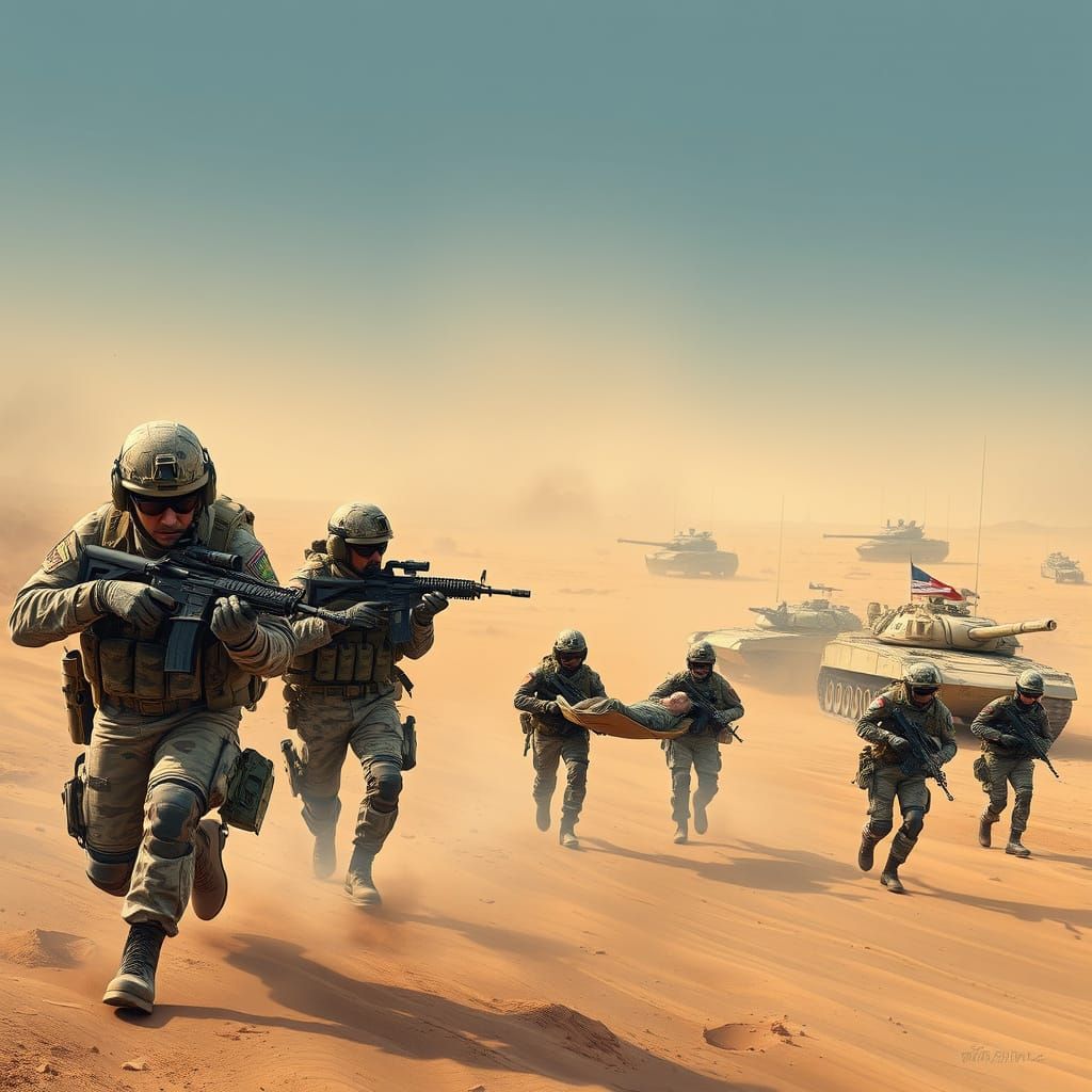 American Soldiers in Desert Battle: Photorealistic Military ...