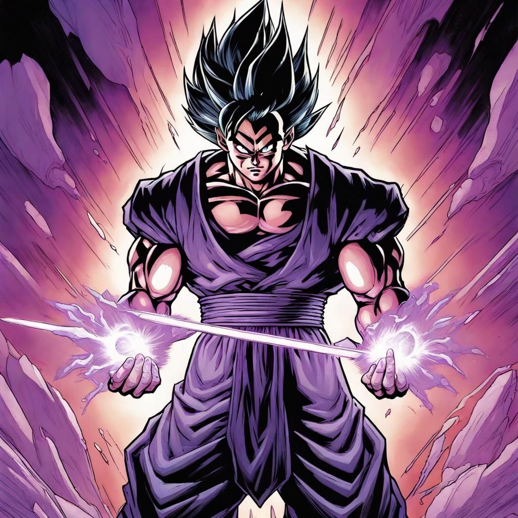 Evil Saiyan with Excalibur: Comic Book Art