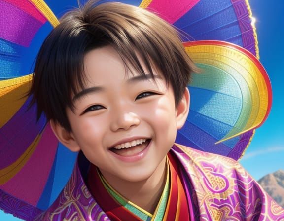 Joyful Boy in Colorful Traditional Clothes, Pixar Style