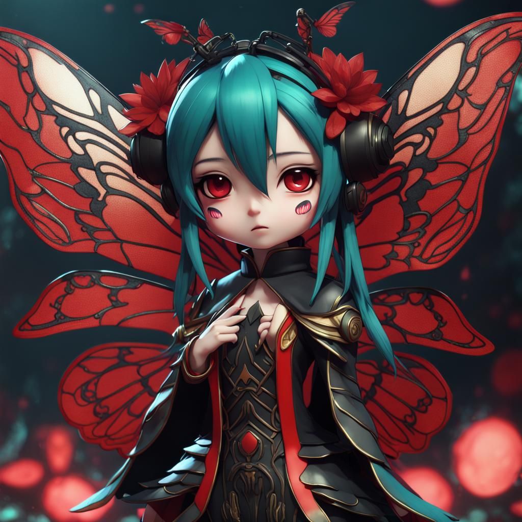 Chibi Fairy with Moth Wings in Detailed Matte Painting