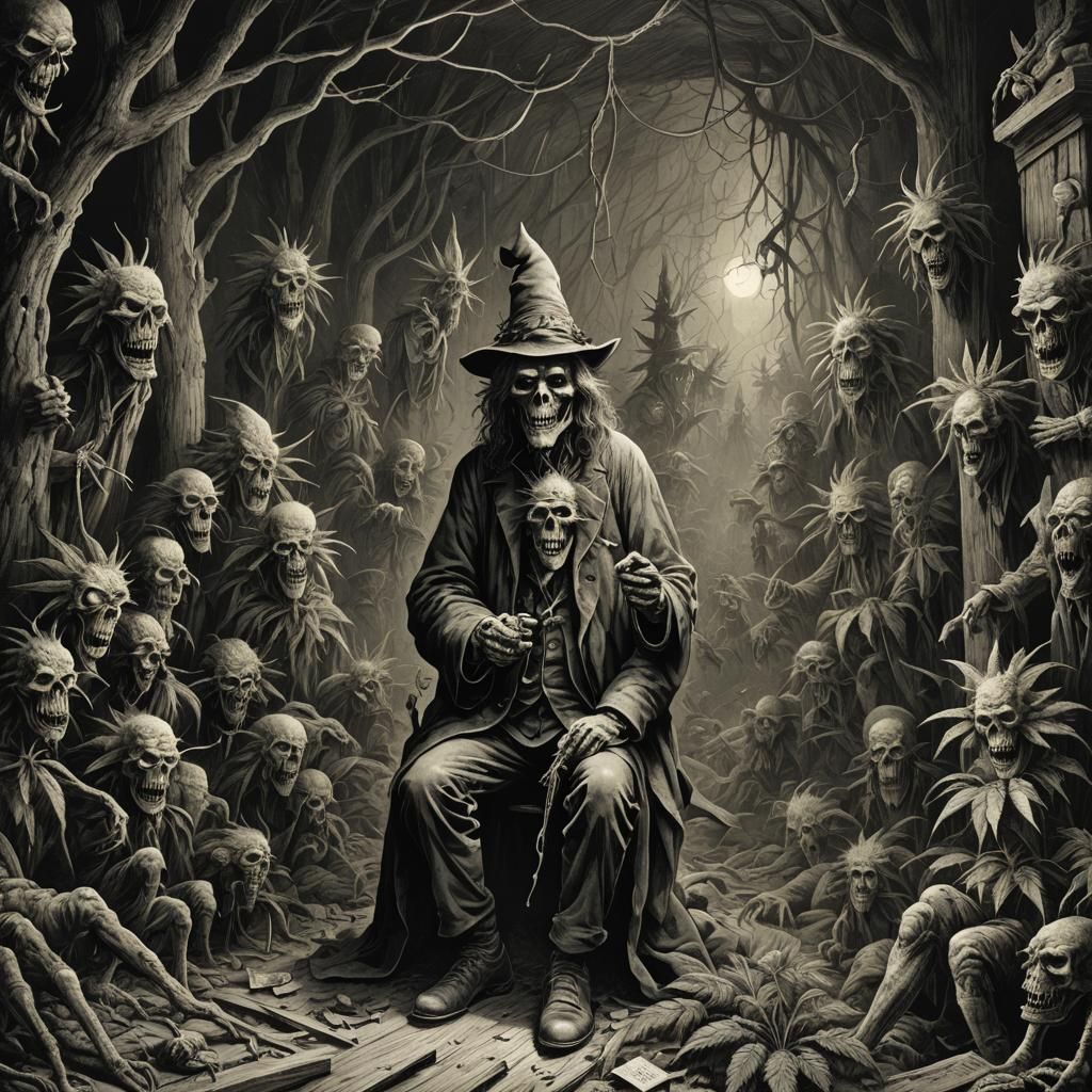 Marijuana Zone in Horror Engraving Style