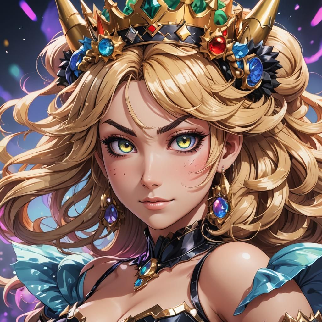 Anime Bowsette Portrait with Bold Lines and Pastel Colors