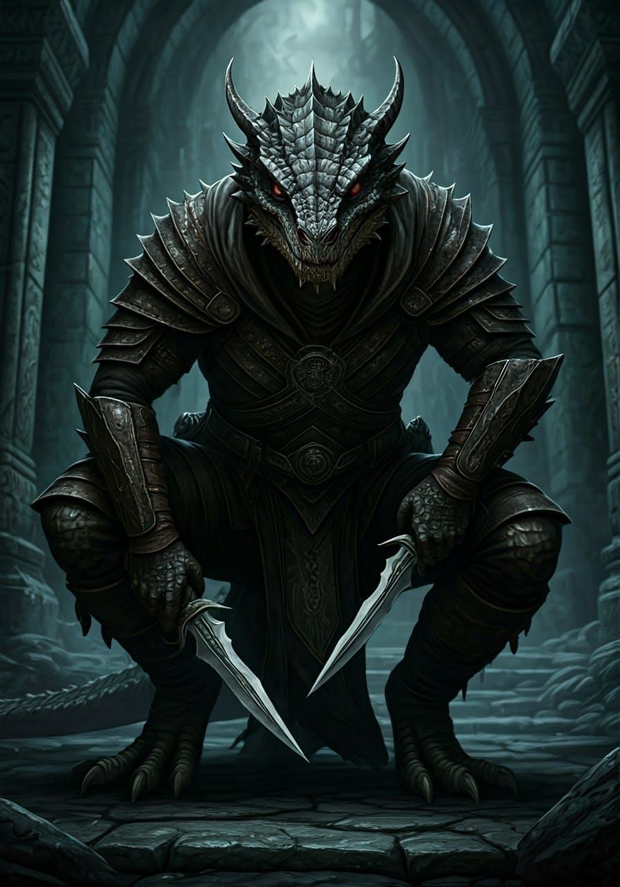 Hyper-Realistic Argonian Shadowscale Assassin in Ruins