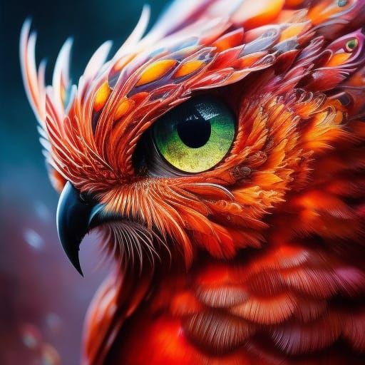 Chibi Fire Owl Portrait in Detailed Gouache Style